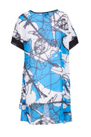 PRINT TUNIC WITH CONTRAST BAND - Turquoise