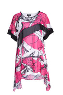 PRINT TUNIC WITH CONTRAST BAND - Pink