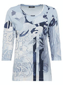 3/4 Sleeve Print T-shirt - Blue Breeze