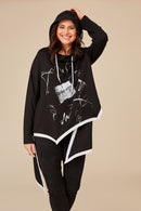 Print Top With Mesh Neckline - Black/cream