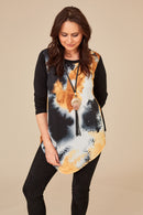 Print Top With Contrast Sleeve - Black/mustard