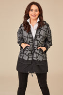 Drawstring Jacquard Jacket - Black/grey