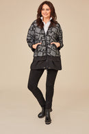 Drawstring Jacquard Jacket - Black/grey