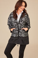 Drawstring Jacquard Jacket - Black/grey