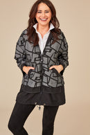Drawstring Jacquard Jacket - Black/grey