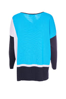 Colour Block V Neck Jumper - Turquoise/black
