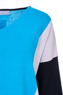 Colour Block V Neck Jumper - Turquoise/black