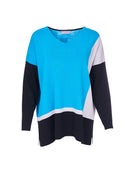 Colour Block V Neck Jumper - Turquoise/black