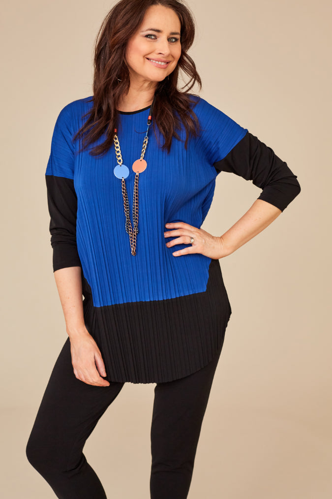 Top With Contrast Sleeve - Royal/black