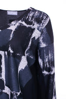 Square Print V Neck Top - Black/grey