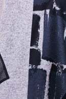 Square Print V Neck Top - Black/grey