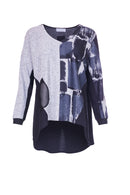Square Print V Neck Top - Black/grey