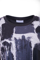 Square Print Round Neck Top - Black/grey