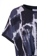 Square Print Round Neck Top - Black/grey