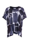 Square Print Round Neck Top - Black/grey