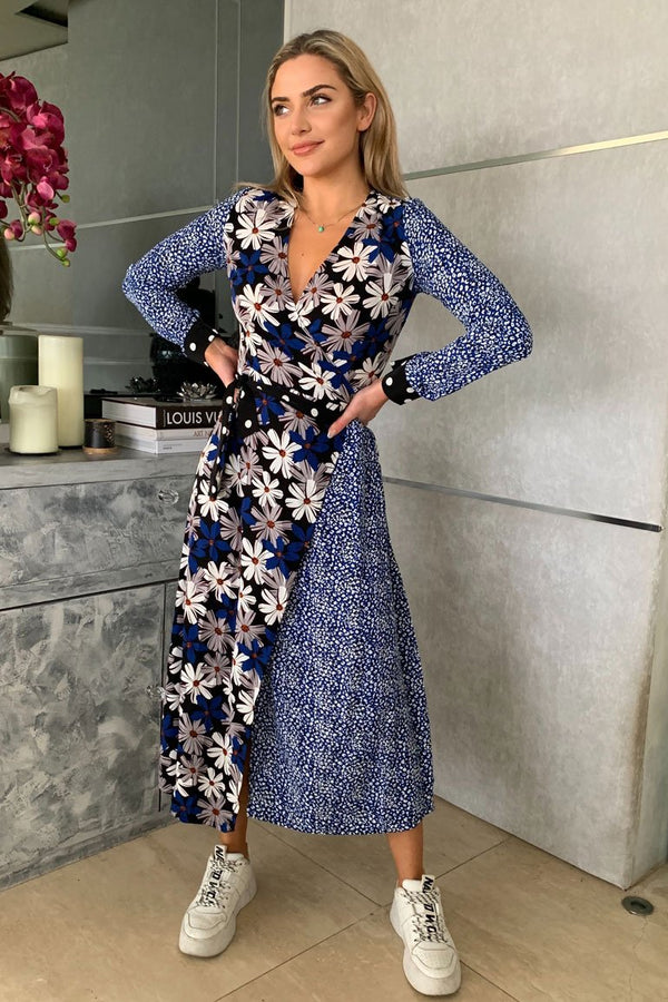 Kinsley Long Sleeve Wrap Dress - Blue