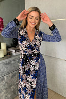 Kinsley Long Sleeve Wrap Dress - Blue