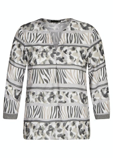 3/4 Sleeve V Neck Blouse - Silver