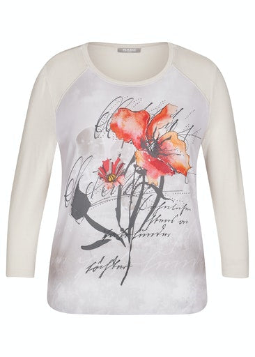 Elements Flower Print 3/4 Sleeve T-Shirt - Chalk