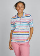 Cuba Stripe Polo Shirt - Raspberry
