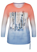 Lovely Print Sweatshirt With Drawstring - Soft Blue