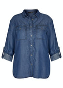 3/4 Sleeve Denim Blouse - Dark Denim