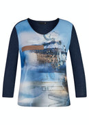 Print Front 3/4 Sleeve T-Shirt - Marine