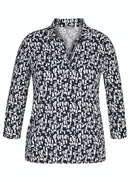 3/4 Sleeve Print Polo Collar - Marine