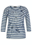3/4 Sleeve Stripe Jumper - Jeans Blue