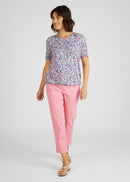Cuba V Neck Print T-Shirt - Jeans Blue