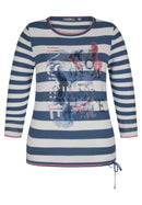 Cuba 3/4 Sleeve Stripe Jumper - Jeans Blue