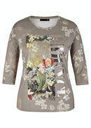 3/4 Sleeve Round Neck Top - Thyme