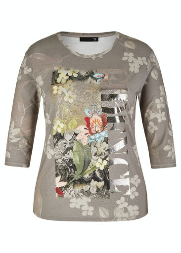 3/4 Sleeve Round Neck Top - Thyme