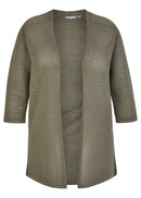 3/4 Sleeve Ribbed Open Cardigan - Light Olive