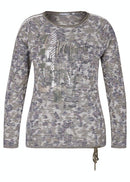 Print Round Neck Jumper - Khaki