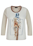 Centre Print 3/4 Sleeve T-shirt - Pebble