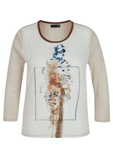 Centre Print 3/4 Sleeve T-shirt - Pebble