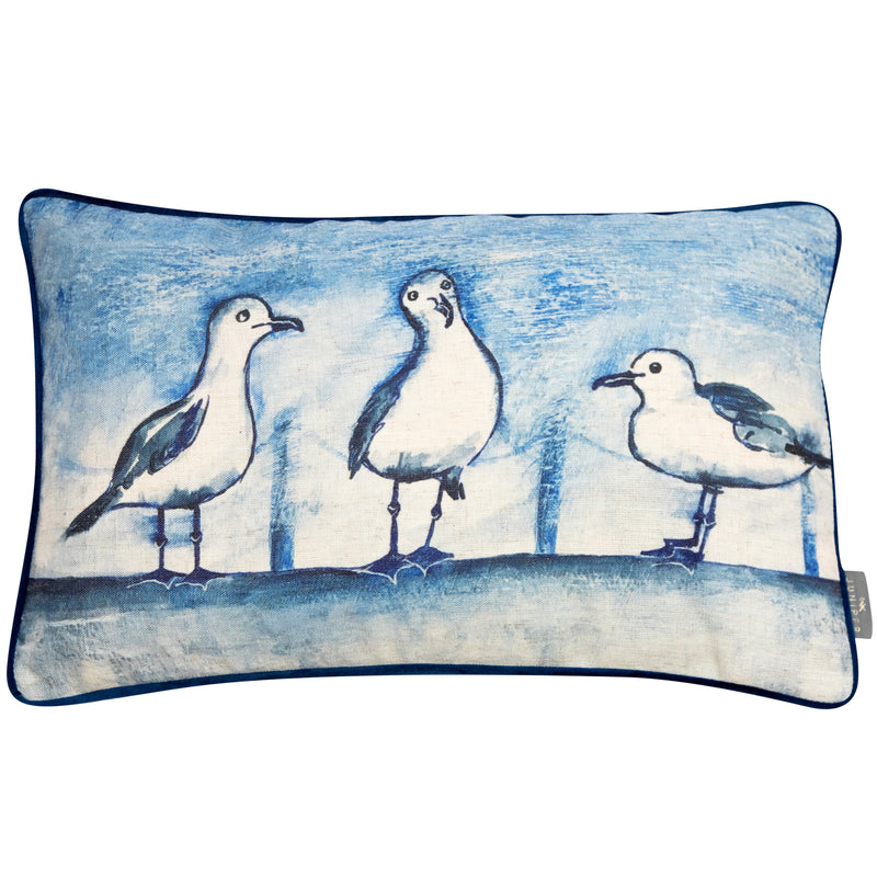 Faux Linen Sea Gulls Cushion