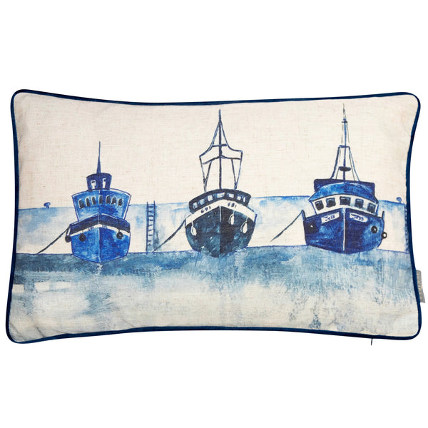 Faux Linen Sailing Boats Cushion