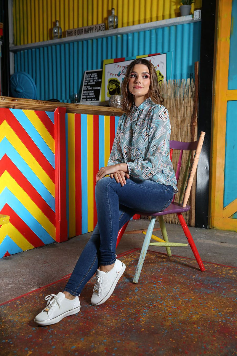 Gloria Shirt - Mint Geometric