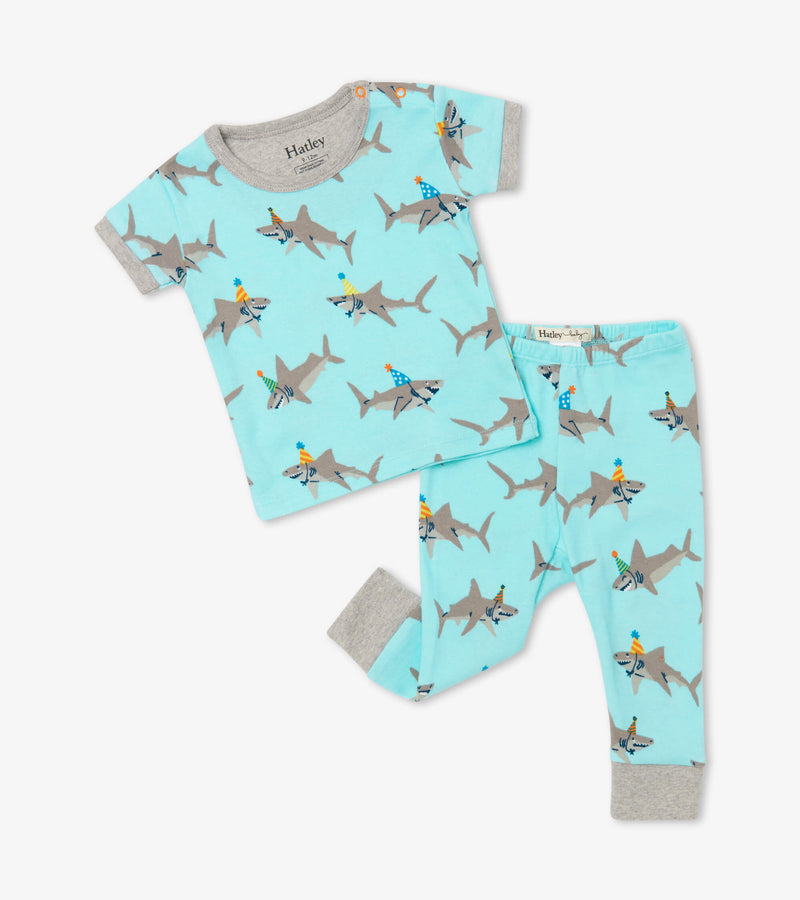 Shark Party Short Sleeve Pyjama Set - Sky Blue