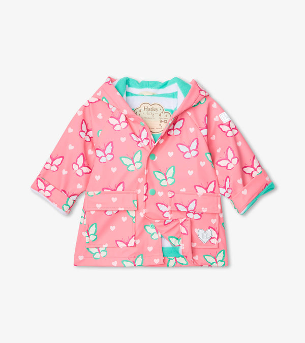 Dainty Butterflies Colour Changing Raincoat - Geranium Pink