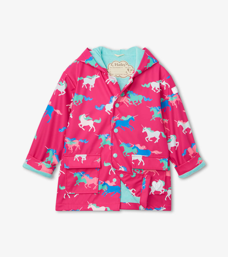 Frolicking Unicorns Colour Changing Raincoat - Pink Yarrow