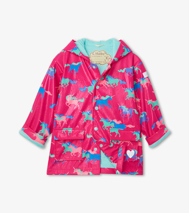 Frolicking Unicorns Colour Changing Raincoat - Pink Yarrow