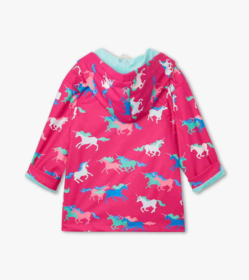 Frolicking Unicorns Colour Changing Raincoat - Pink Yarrow