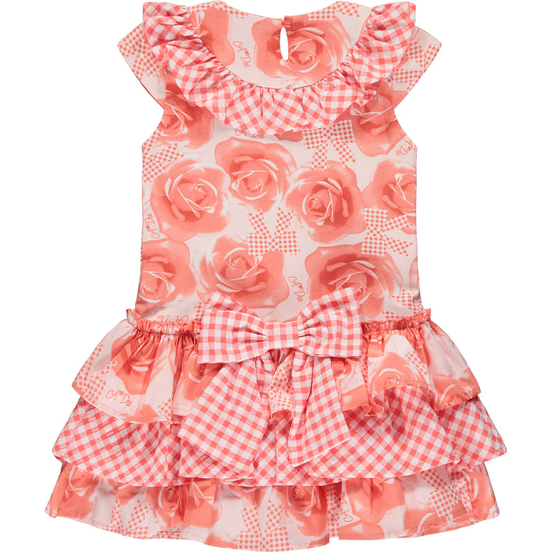 Yanisha Rose Print Dress - Bright Coral
