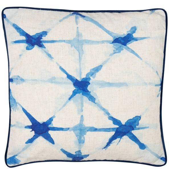 Faux Linen Shibori Style Blue Cushion
