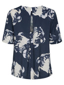 Frill Short Sleeve Blouse - Dark Sapphire