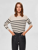 Inka Cashmere Stripe Knit - Birch Melange/black Stripe