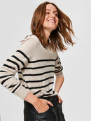 Inka Cashmere Stripe Knit - Birch Melange/black Stripe